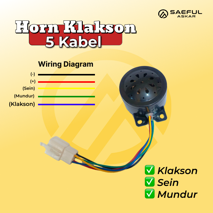 Horn 48-72V 5 kabel klakson, sen dan suara mudur untuk kendaraan roda 3