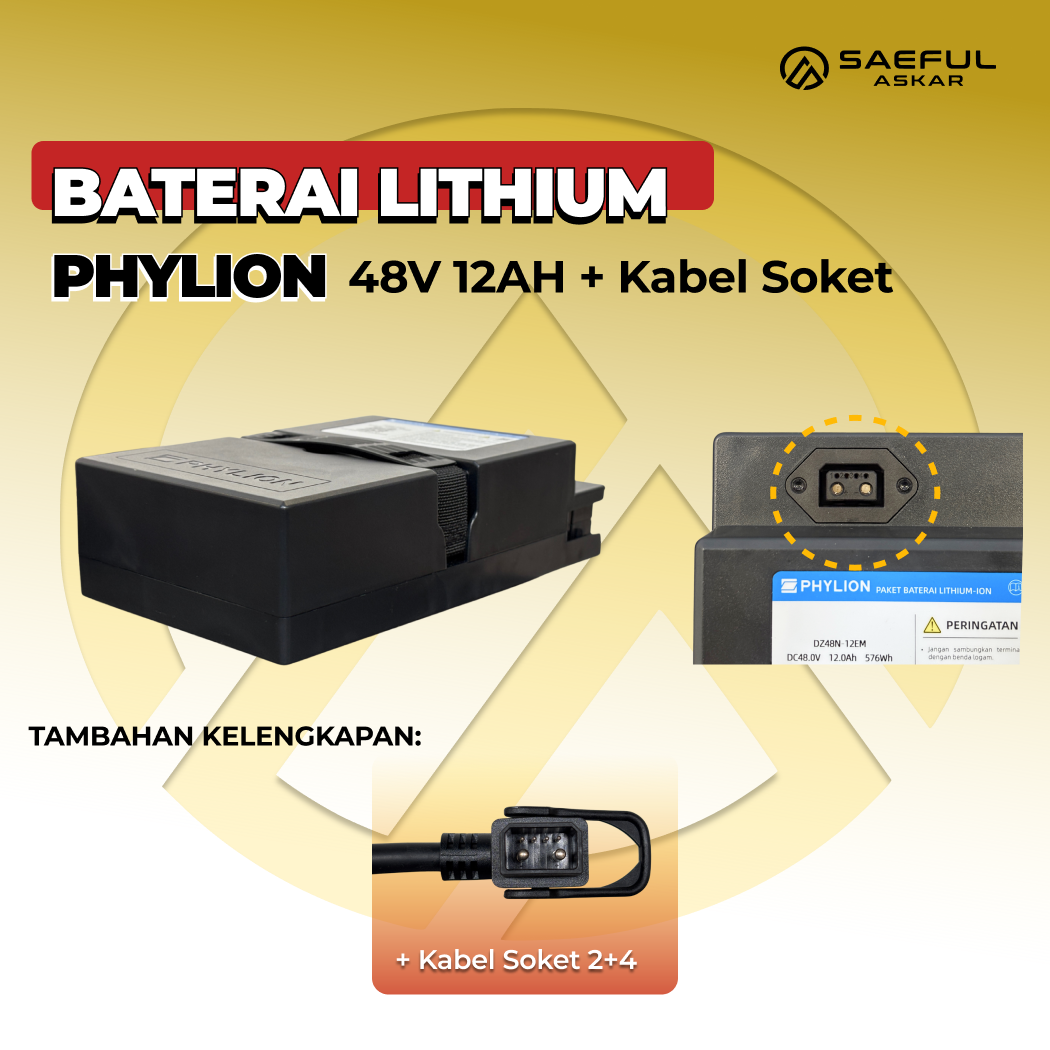 [B] Set Baterai Phylion 48V 12Ah-20Ah & 72V 24Ah