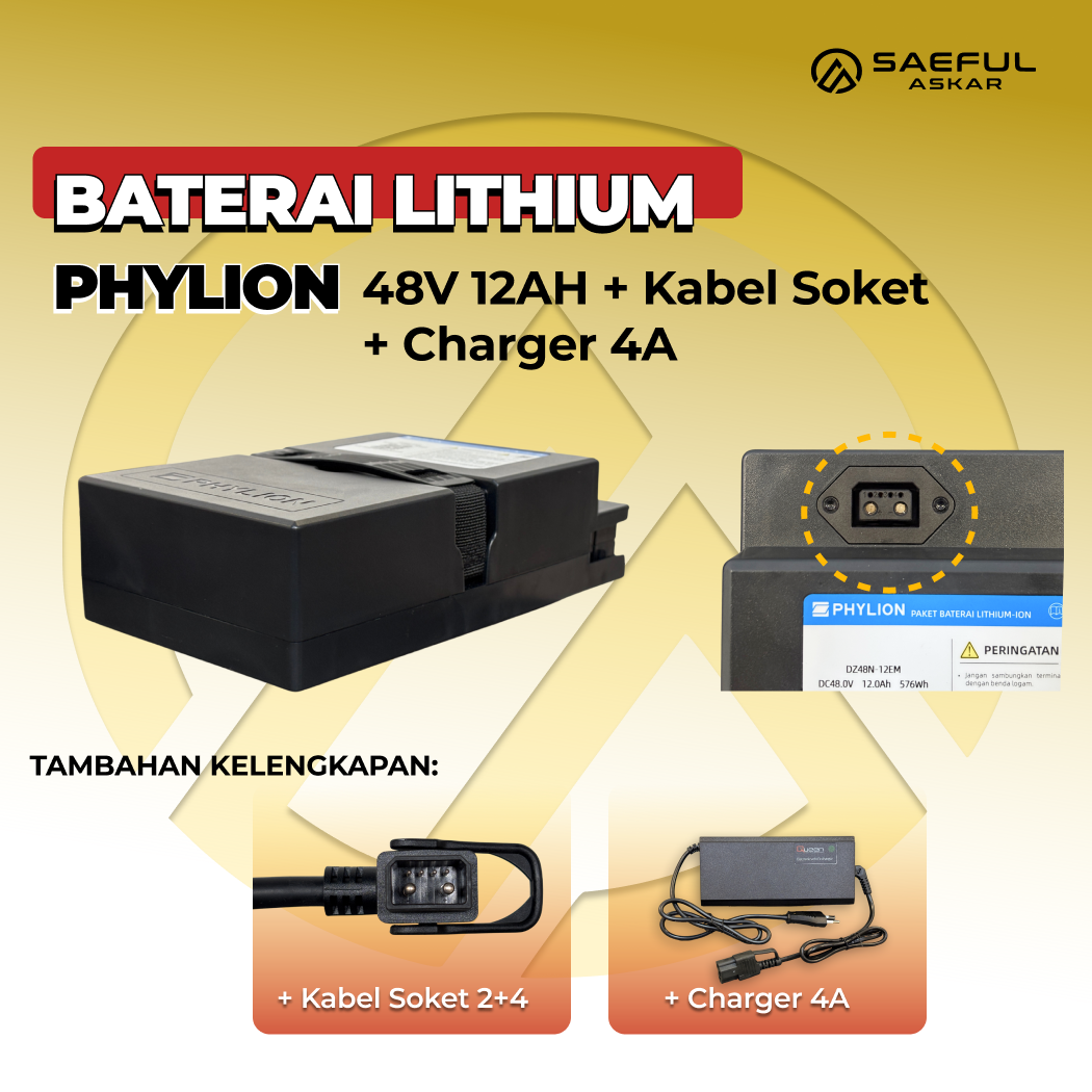 [B] Set Baterai Phylion 48V 12Ah-20Ah & 72V 24Ah