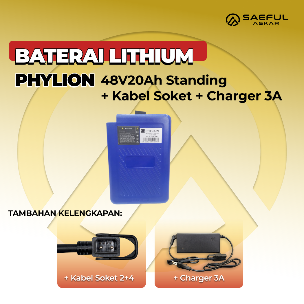 [B] Set Baterai Phylion 48V 12Ah-20Ah & 72V 24Ah