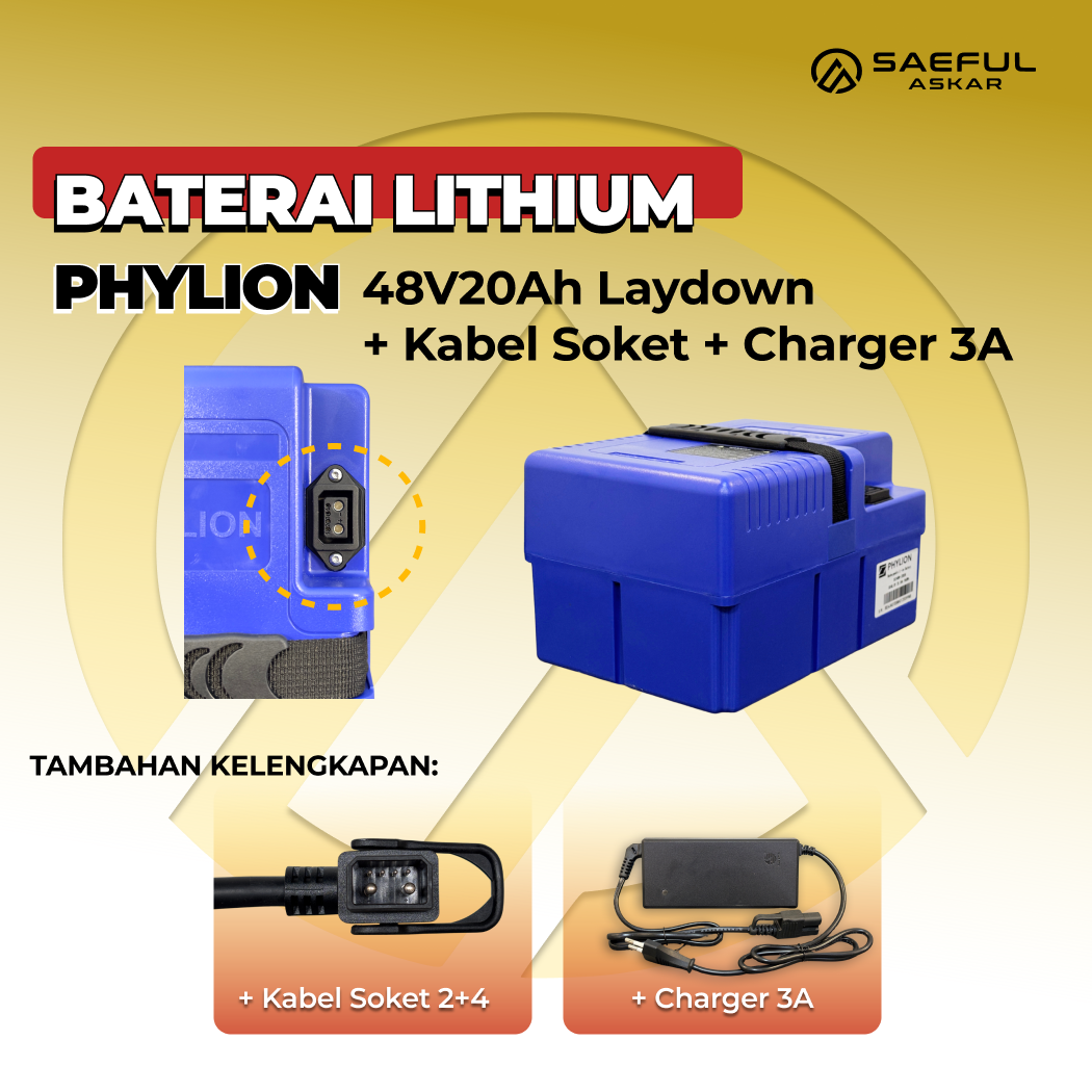 [B] Set Baterai Phylion 48V 12Ah-20Ah & 72V 24Ah