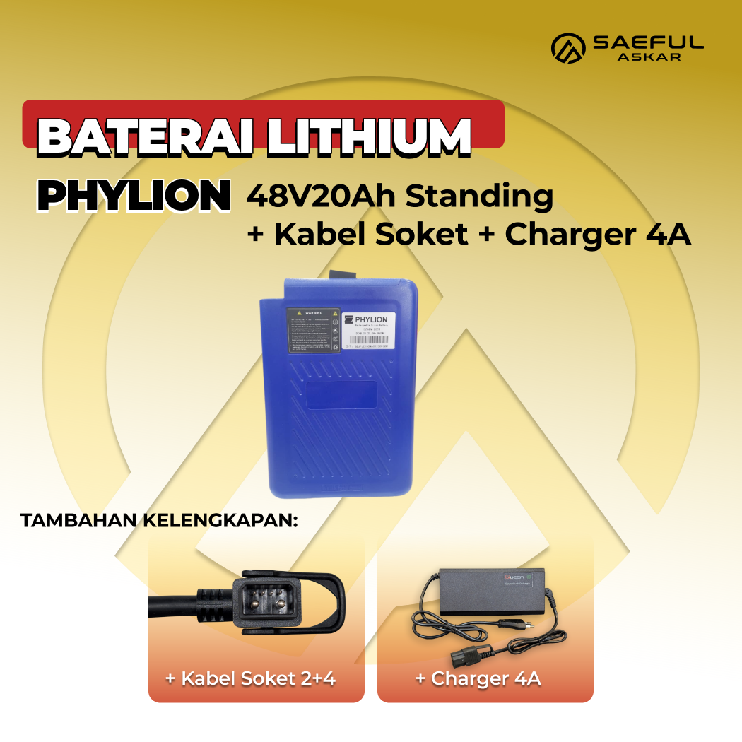 [B] Set Baterai Phylion 48V 12Ah-20Ah & 72V 24Ah