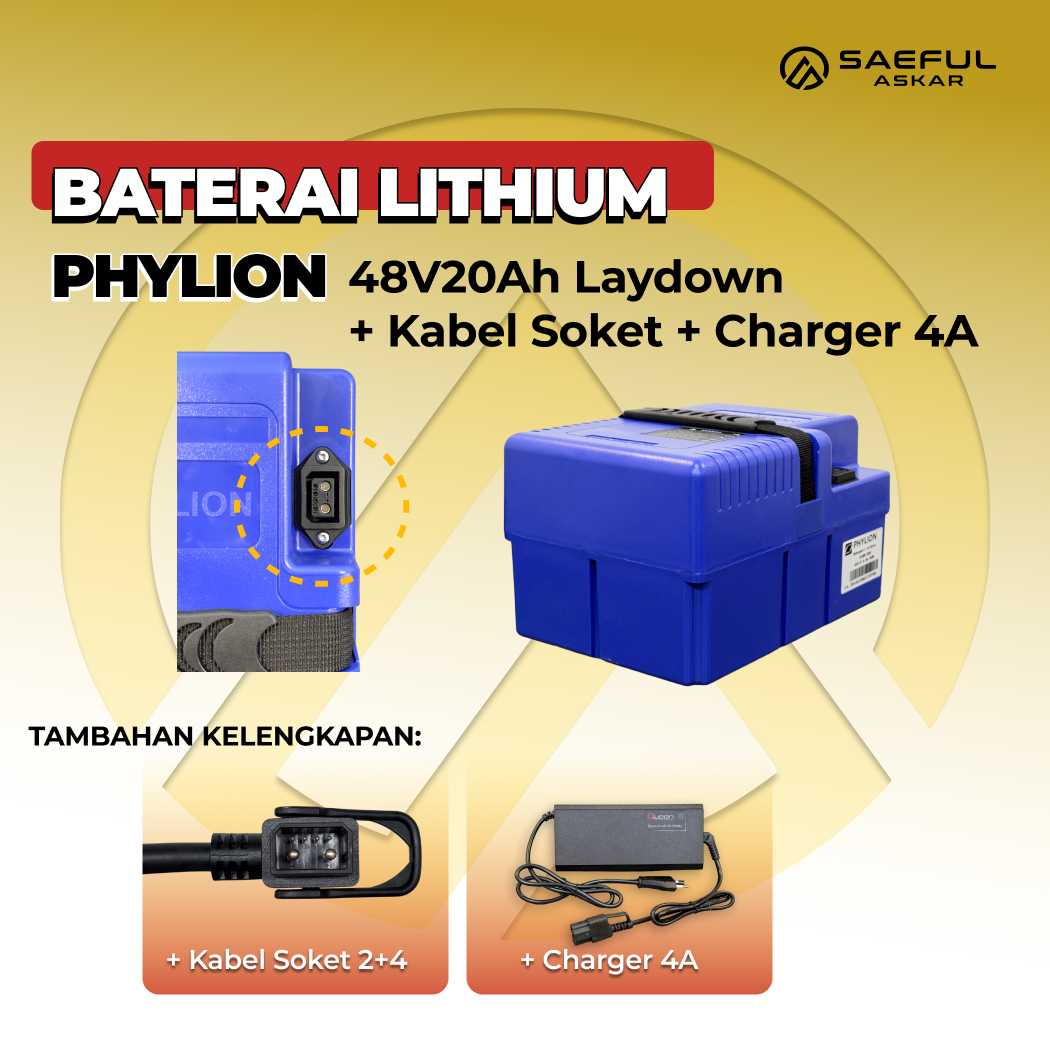[B] Set Baterai Phylion 48V 12Ah-20Ah & 72V 24Ah