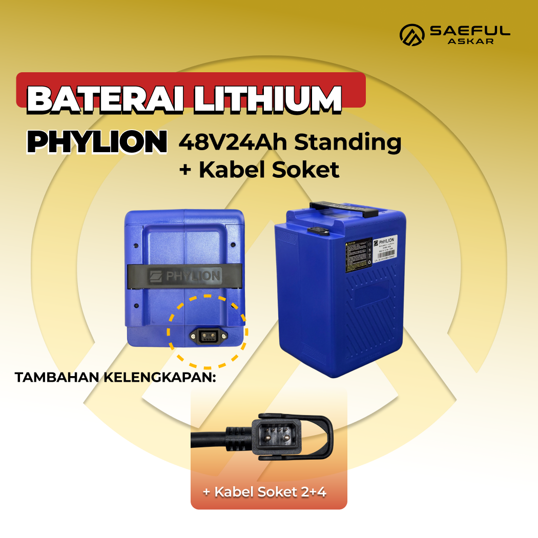 [B] Set Baterai Lithium Phylion, Kabel Socket, Charger | 48-24