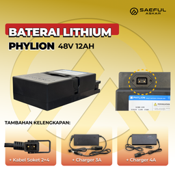 [B] Set Baterai Lithium Phylion, Kabel Socket, Charger | 48-12  48-20  48-24 60-24