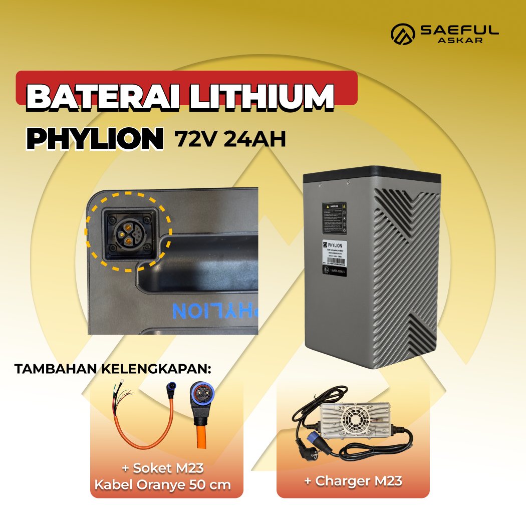 [B] Set Baterai Lithium Phylion, Kabel Socket, Charger | 72-48 76-32 76-25