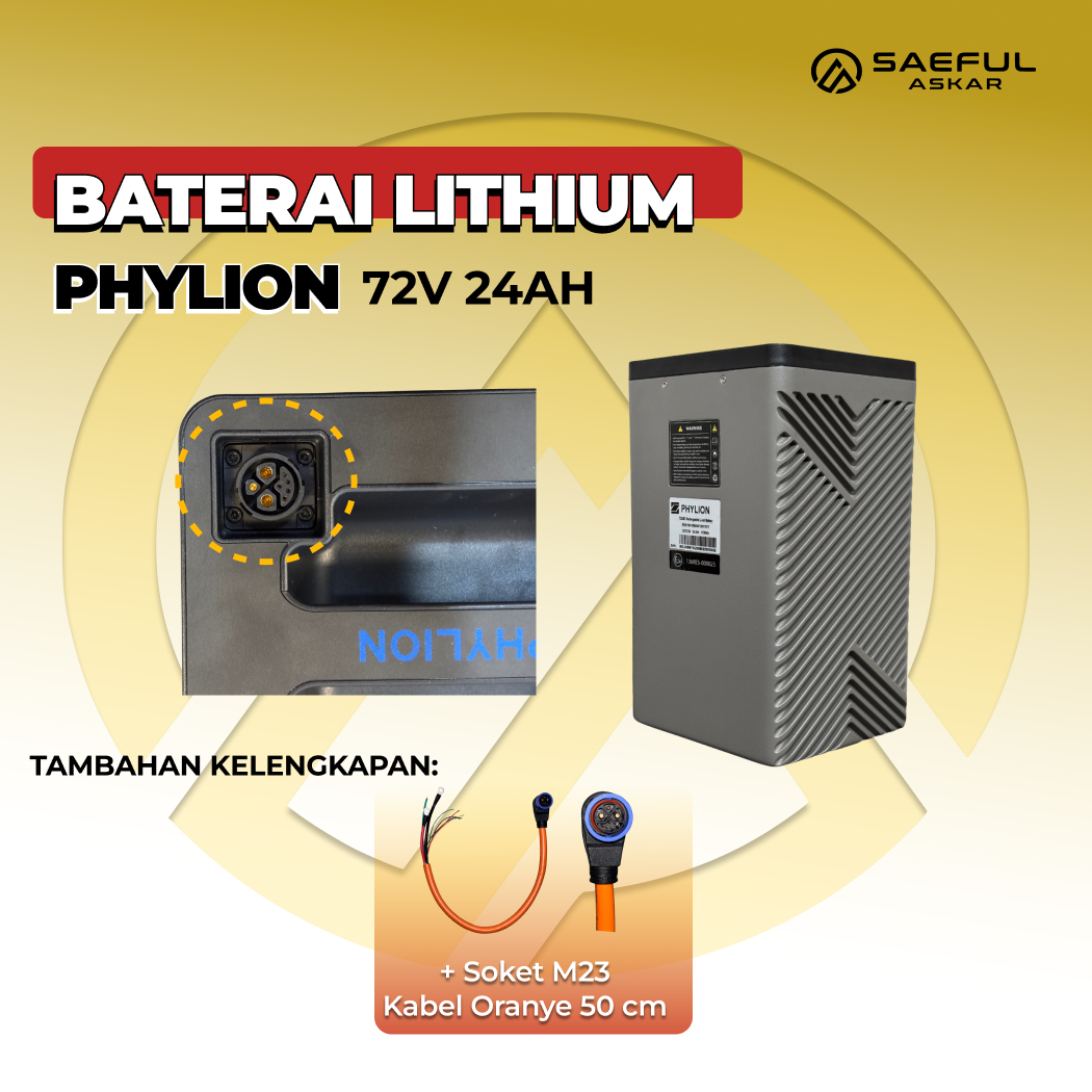 [B] Set Baterai Lithium Phylion, Kabel Socket, Charger | 72-48 76-32 76-25