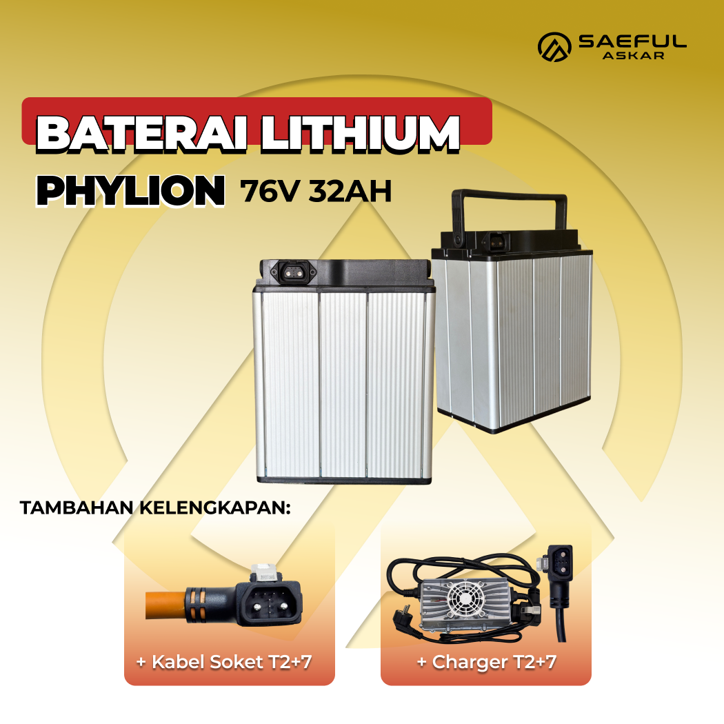 [B] Set Baterai Lithium Phylion, Kabel Socket, Charger | 72-48 76-32 76-25