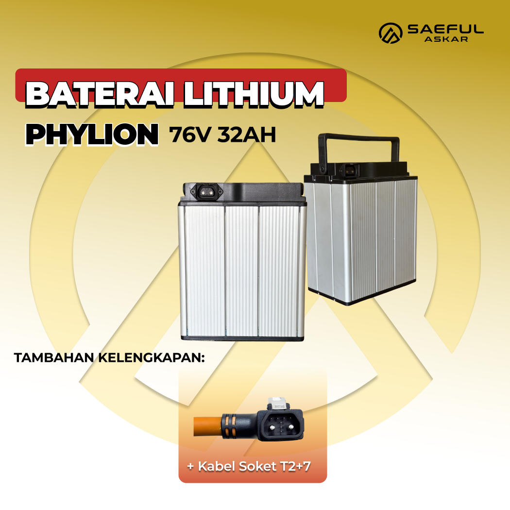 [B] Set Baterai Lithium Phylion, Kabel Socket, Charger | 72-48 76-32 76-25