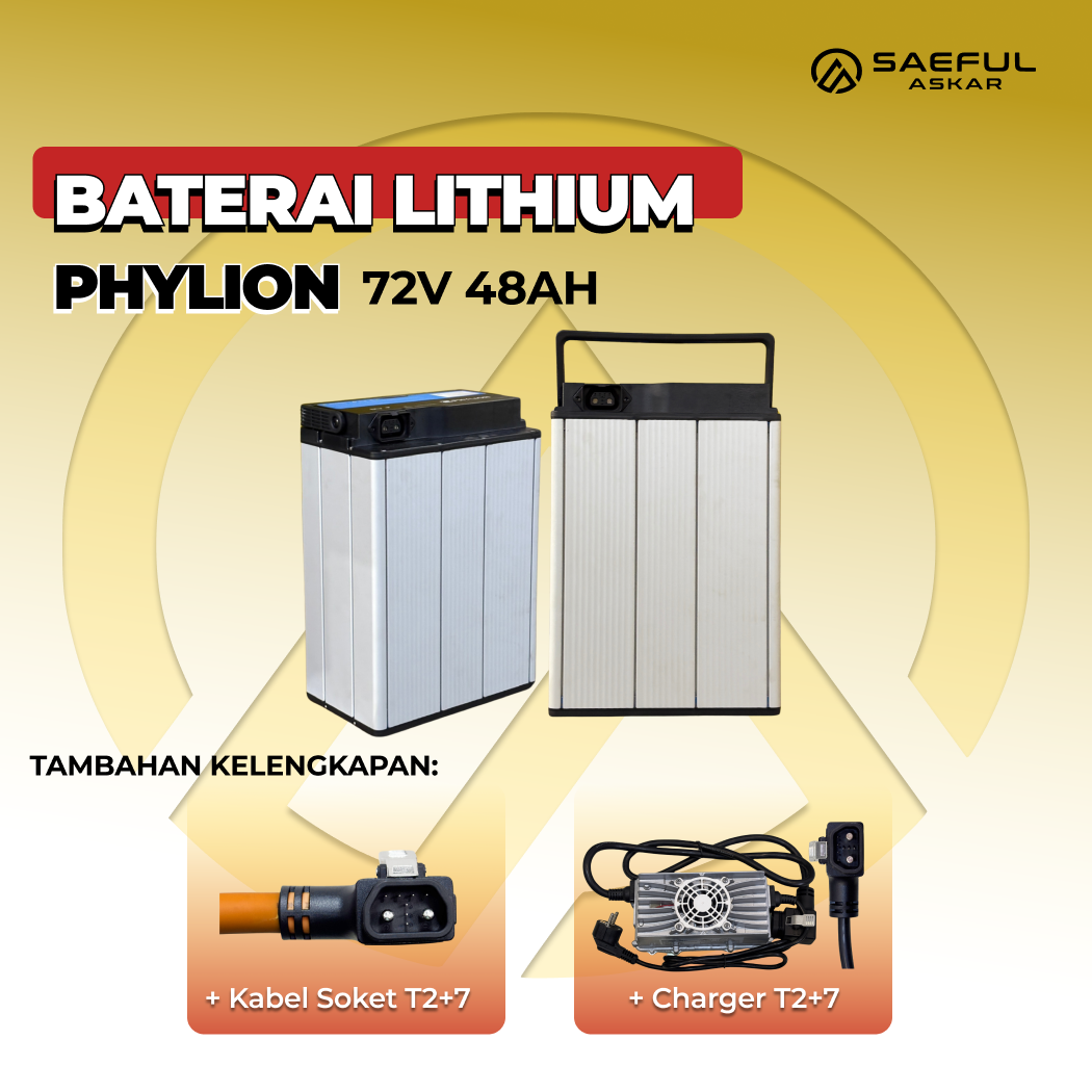 [B] Set Baterai Lithium Phylion, Kabel Socket, Charger | 72-48 76-32 76-25