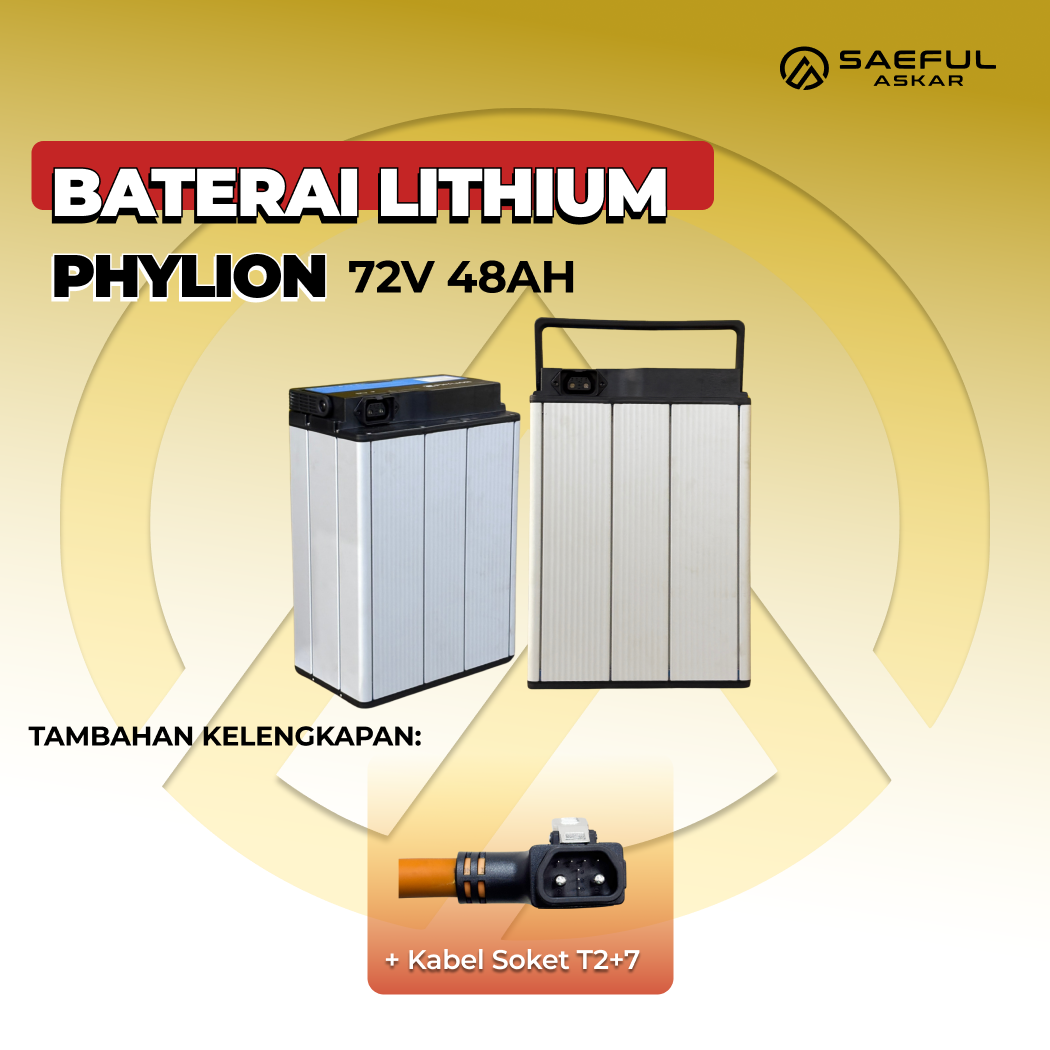 [B] Set Baterai Lithium Phylion, Kabel Socket, Charger | 72-48 76-32 76-25