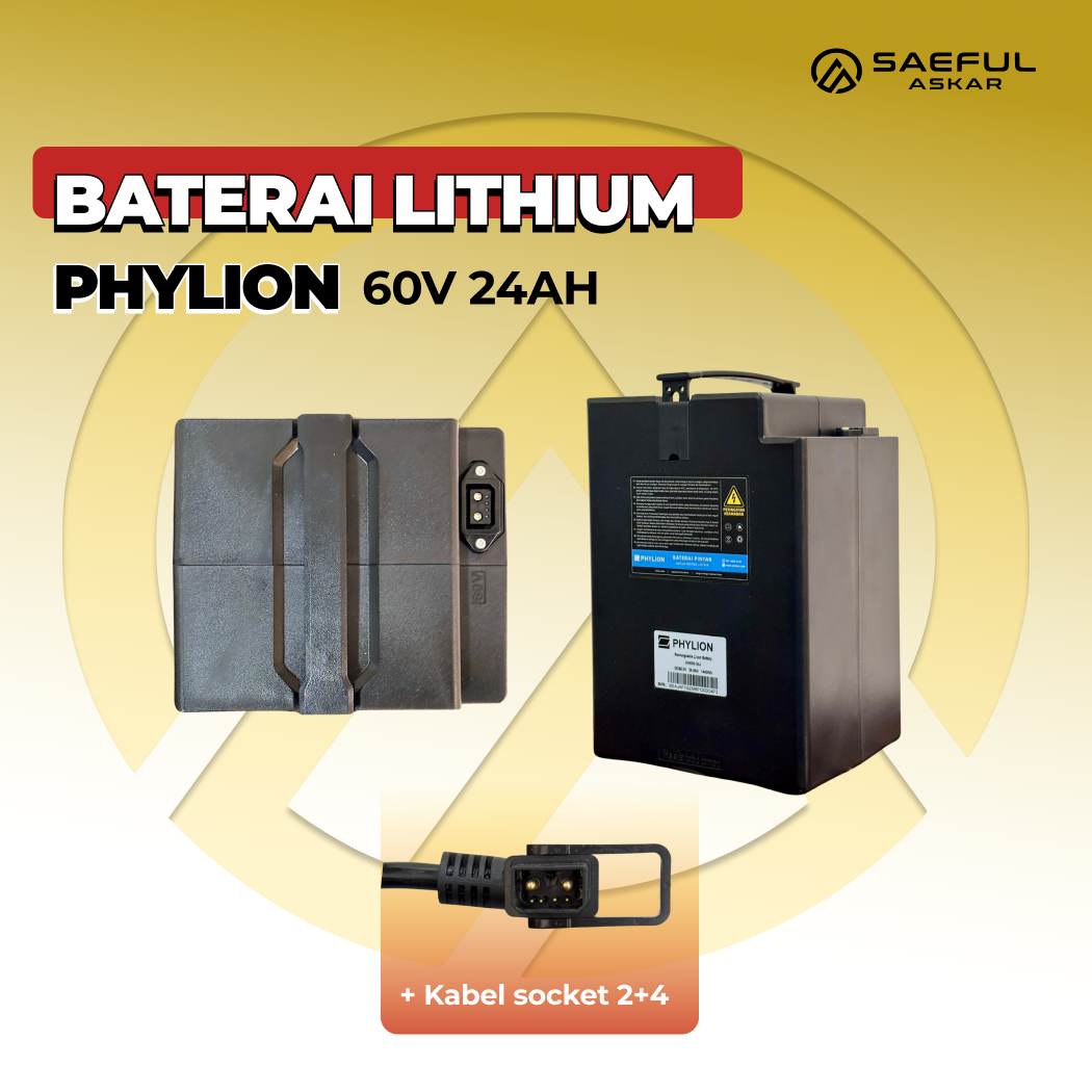[B] Set Baterai Lithium Phylion, Kabel Socket, Charger | 48-12  48-20  48-24 60-24